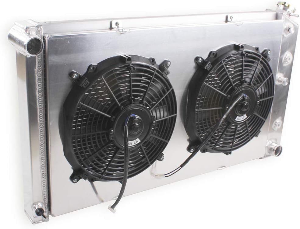 3 Rows Aluminum Cooling Radiator With Fan Shroud 2X12 Inches Dia. for Jeep CJ Chevy Engine K8665