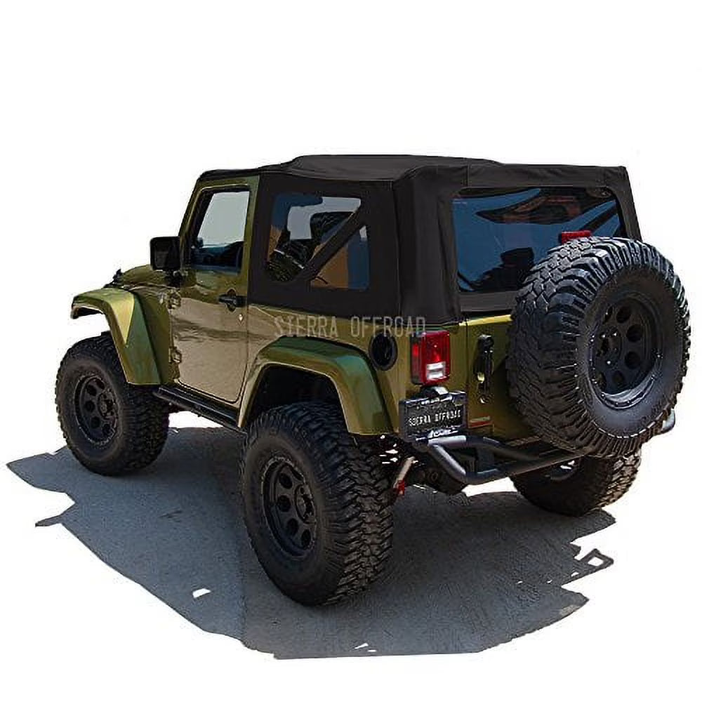 Black Twill Canvas 2 Door Jeep Soft Top with Rear Plastic Tinted Windows E173