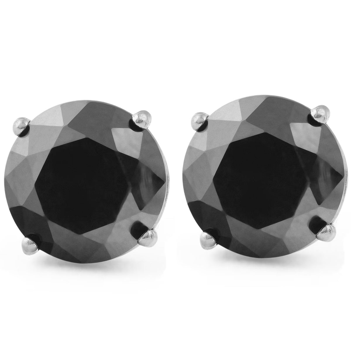 2 1/2ct Black Diamond Screw Back Stud Earrings 14K White Gold I956