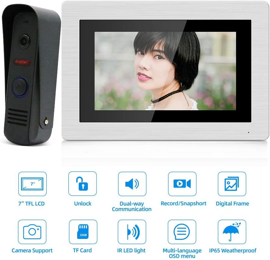 7 LCD Wired Video Doorbell Intercom System with IR Night Vision HD P918658
