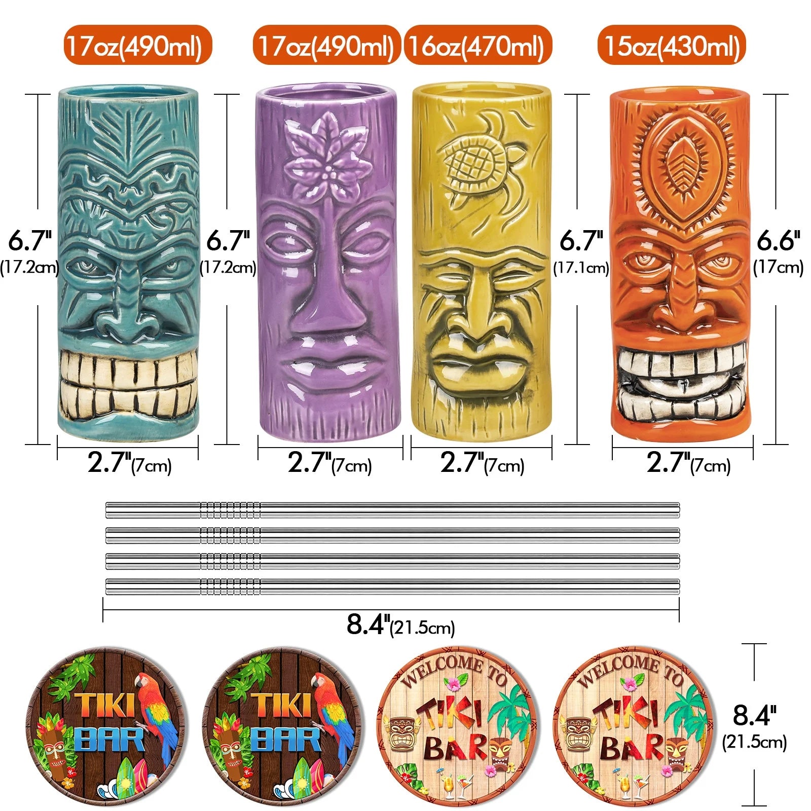 Ceramic Tiki Mugs Set of 4 N7687