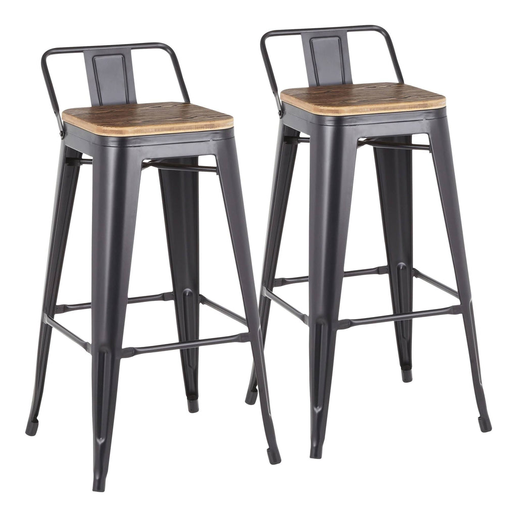 Set of 2 Black Metal and Bamboo Low Back Barstools H51333