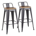 Set of 2 Black Metal and Bamboo Low Back Barstools H51333