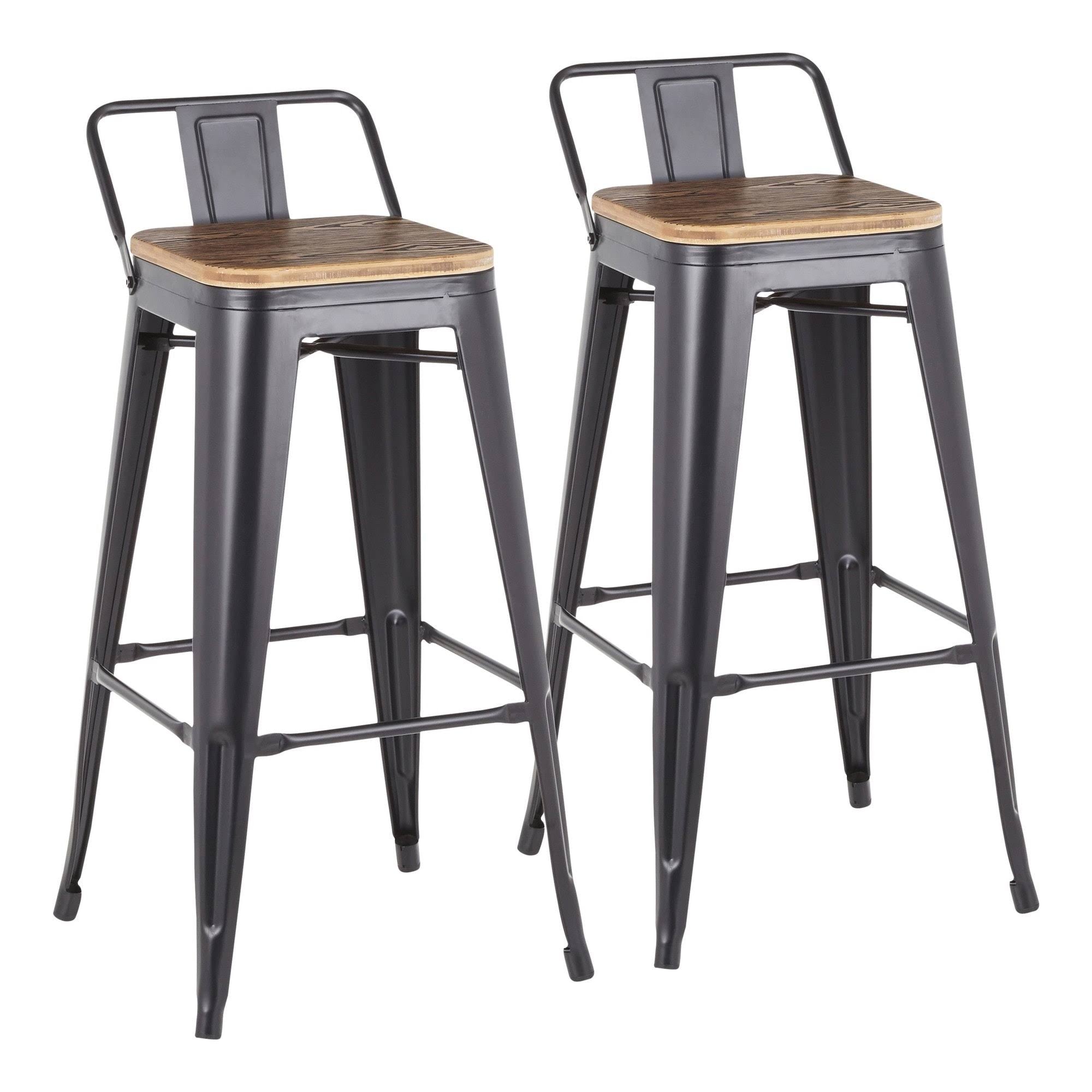 Set of 2 Black Metal and Bamboo Low Back Barstools H51333