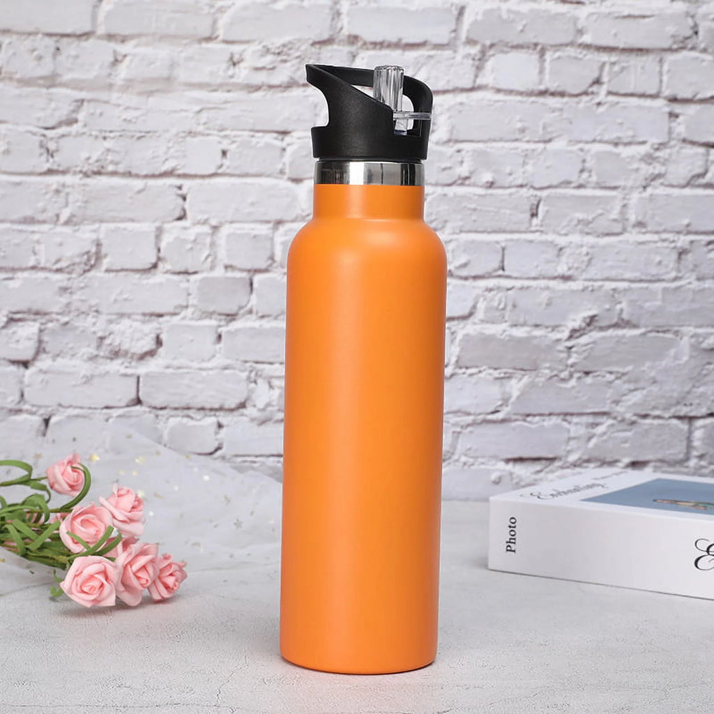 Black Water Bottle Vacuum Insulated Stainless Steel Leak-Proof Wide Mouth Kettle with Straw Lid Y853292