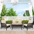 Beige 4 Pcs Outdoor Wicker Conversation Sofa Set Z222859
