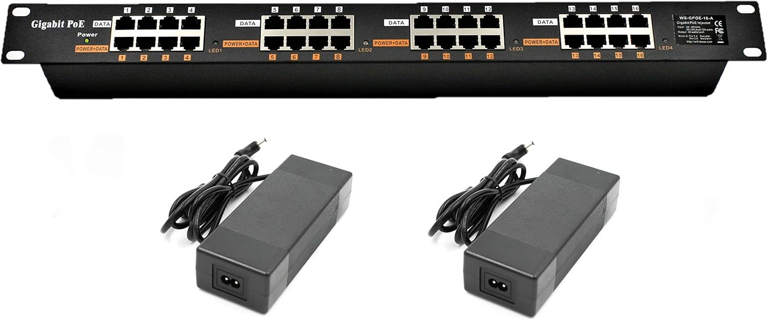 16 Port Gigabit Passive Power Over Ethernet Injector with 48 Volt Power Supply X21131