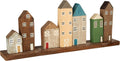 Multicolored Hand-Carved Mango Wood Village on Tray G848664