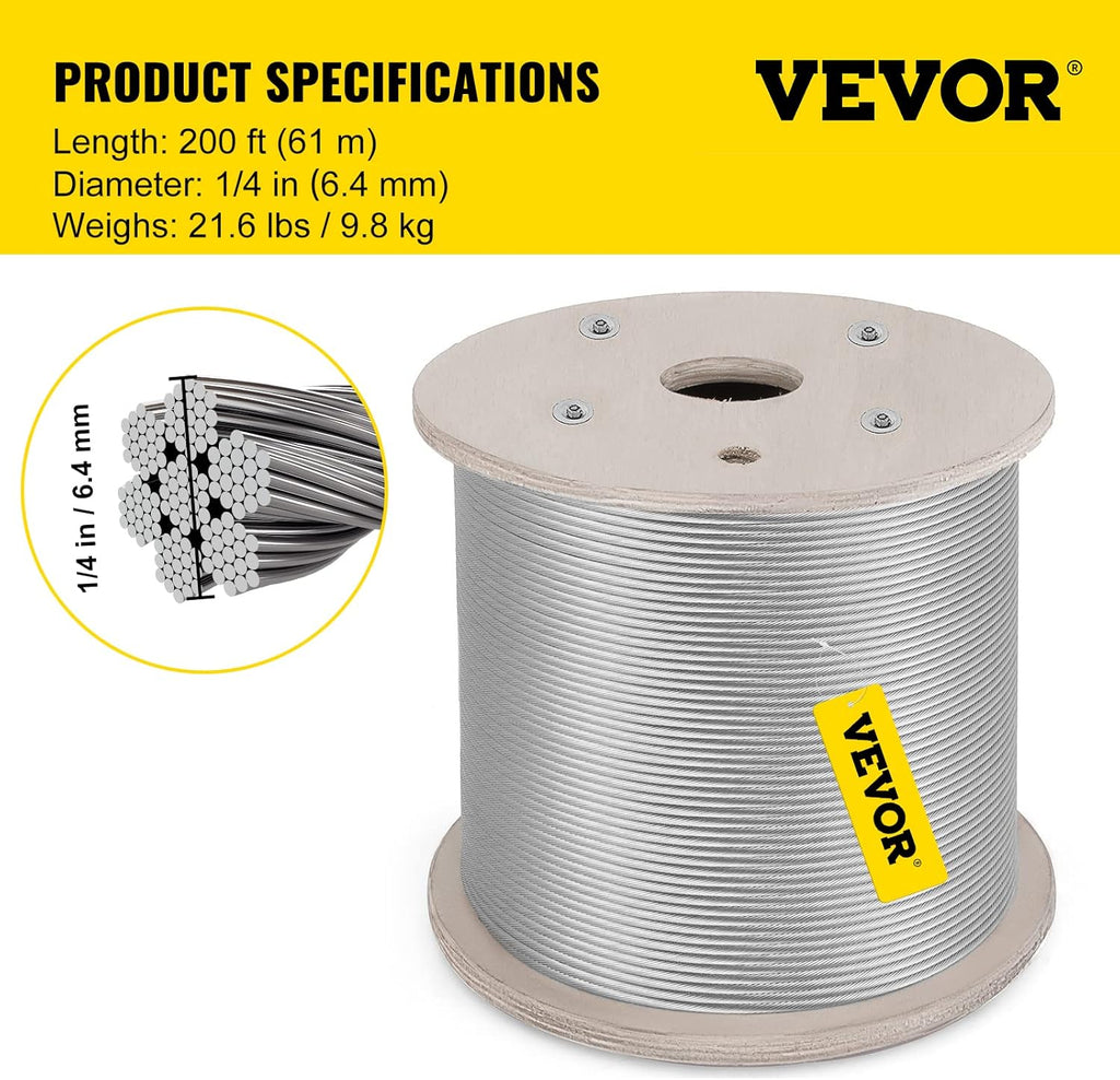 304 Stainless Steel Cable 1/4 Inch 7 X 19 Steel Wire Rope 200Feet F233459