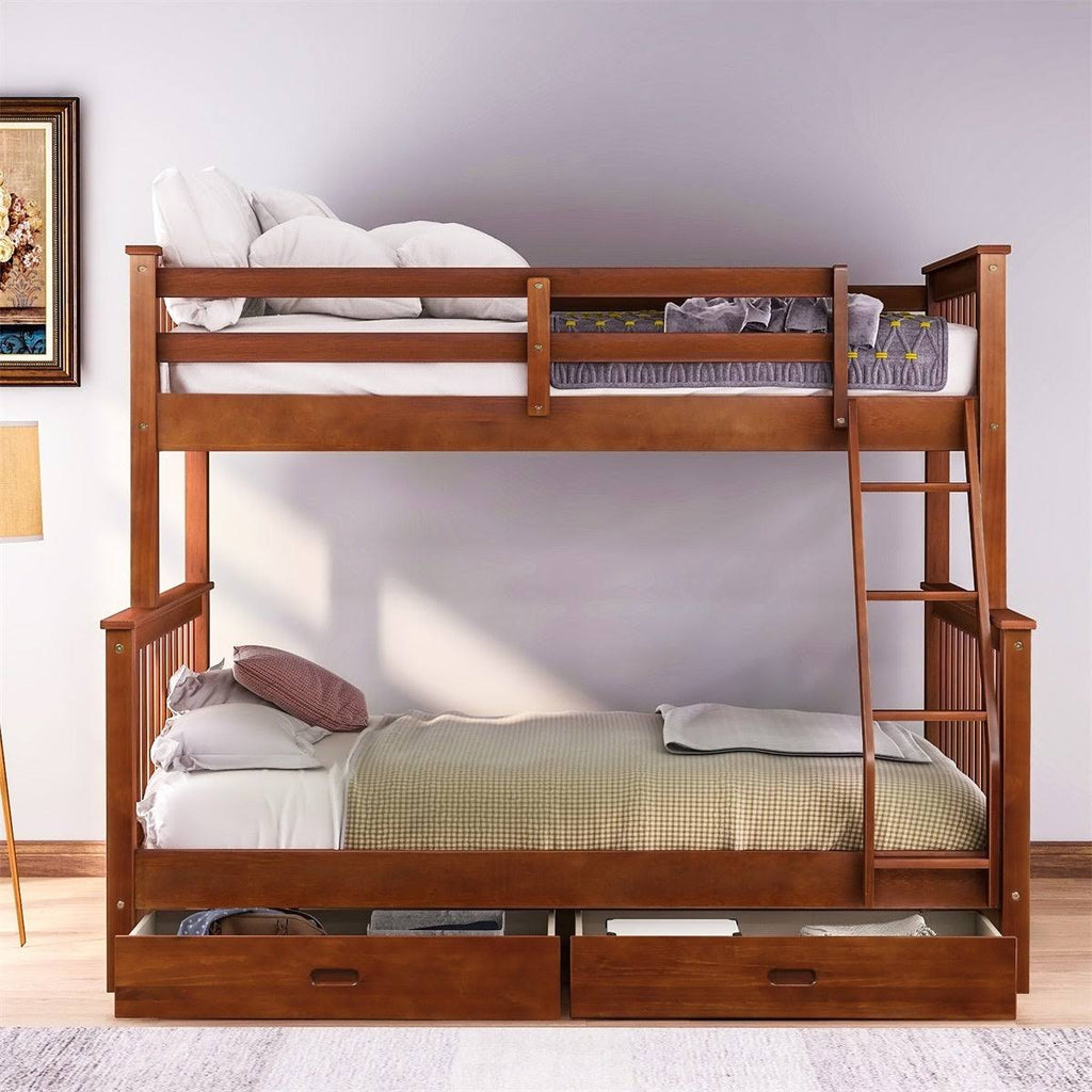 Twin Over Full Bunk Bed with Ladders and 2 Storage Drawers G7260
