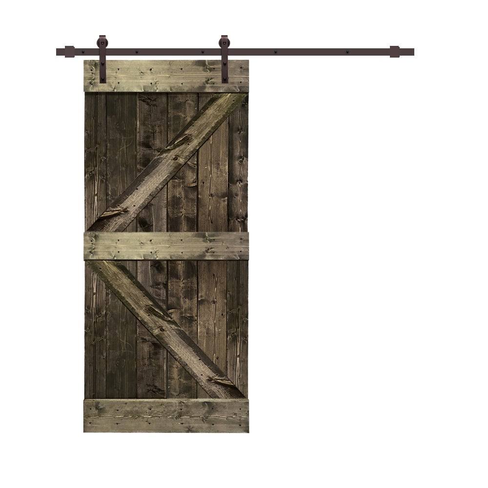 Sage Green Stained Wood Sliding Barn Door with Hardware Kit P2395
