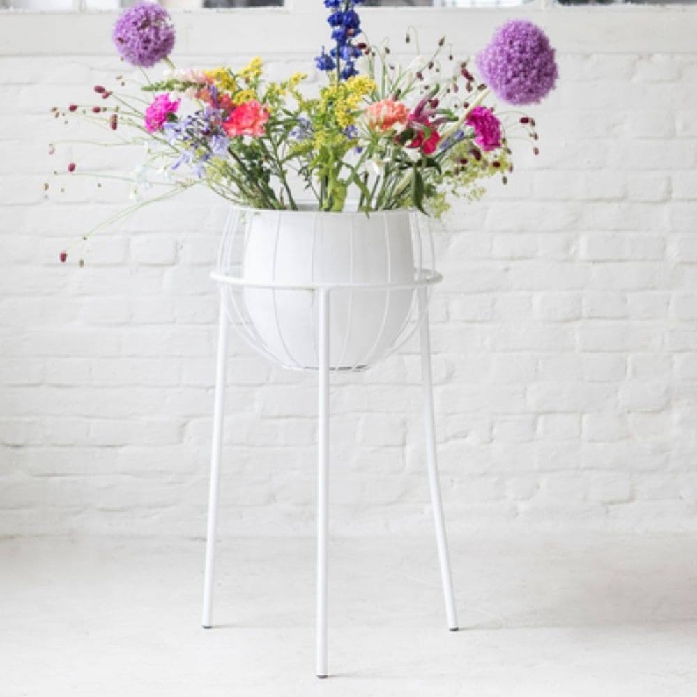 White Plant Stand Cage with Pot H6848