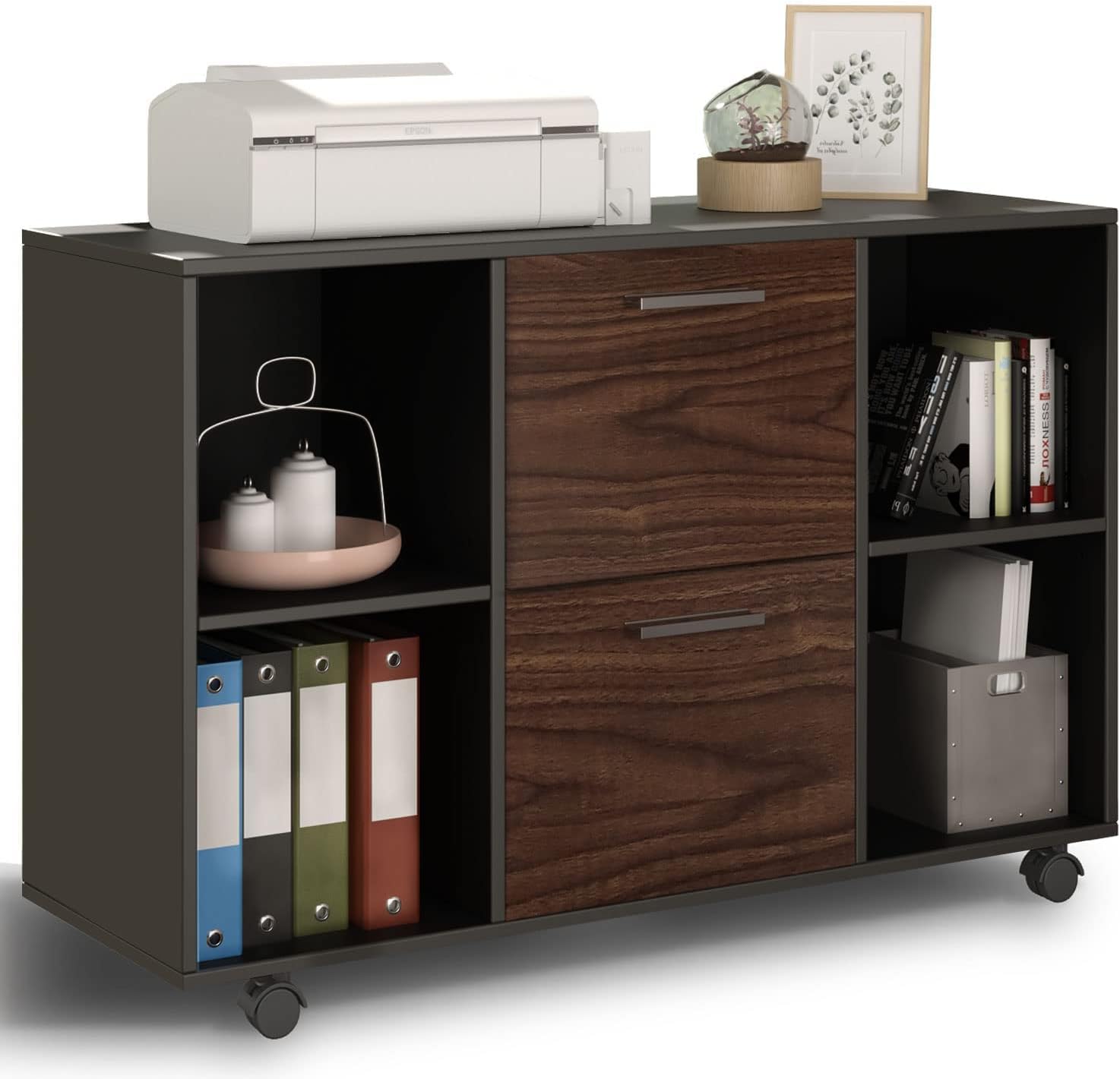 Black 2 Drawer Mobile Filing Cabinet with Storage R108