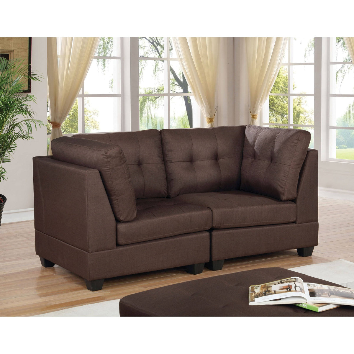 Brown Linen Fabric Loveseat E4633