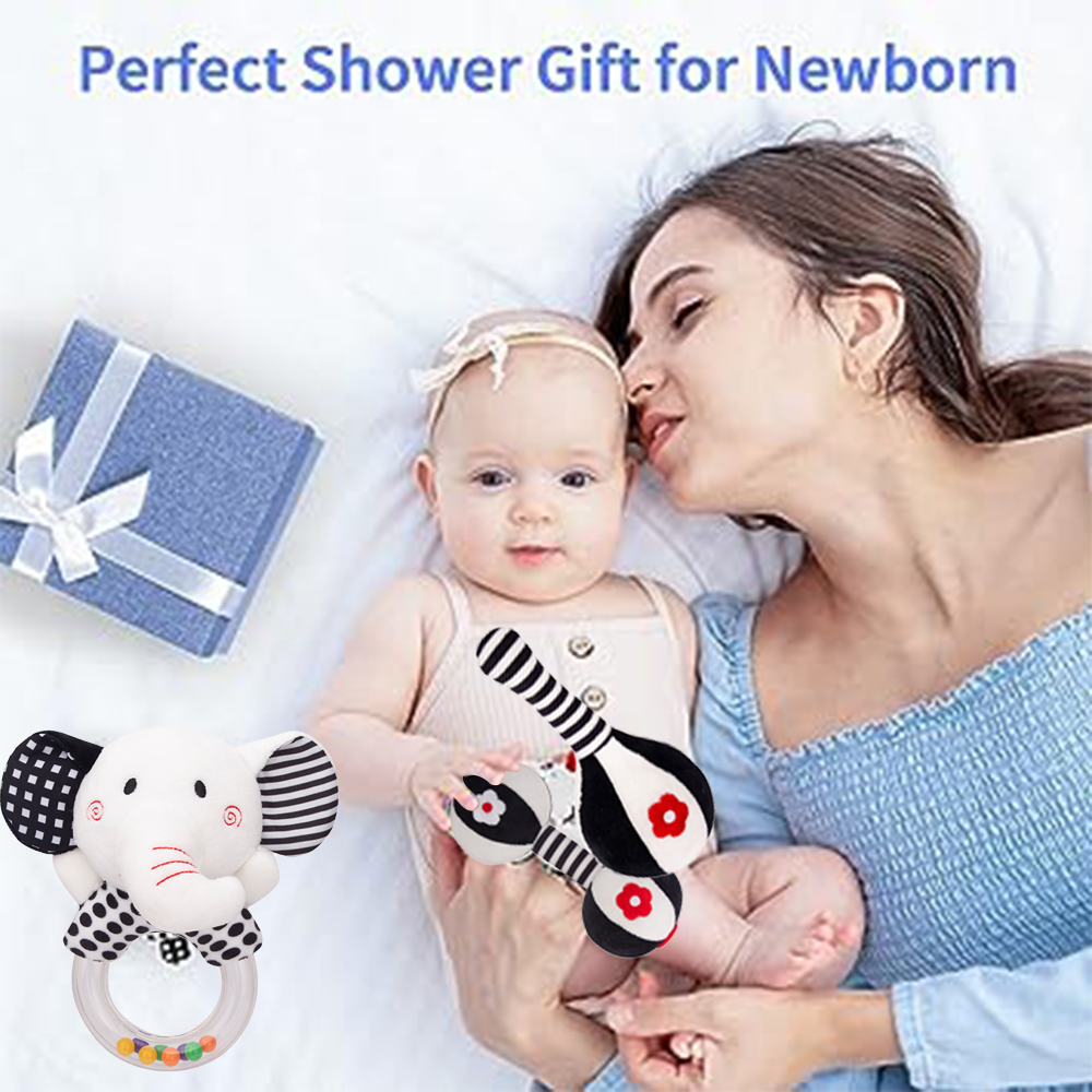 3PCS Soft High Contrast Black White Baby Rattles O5192