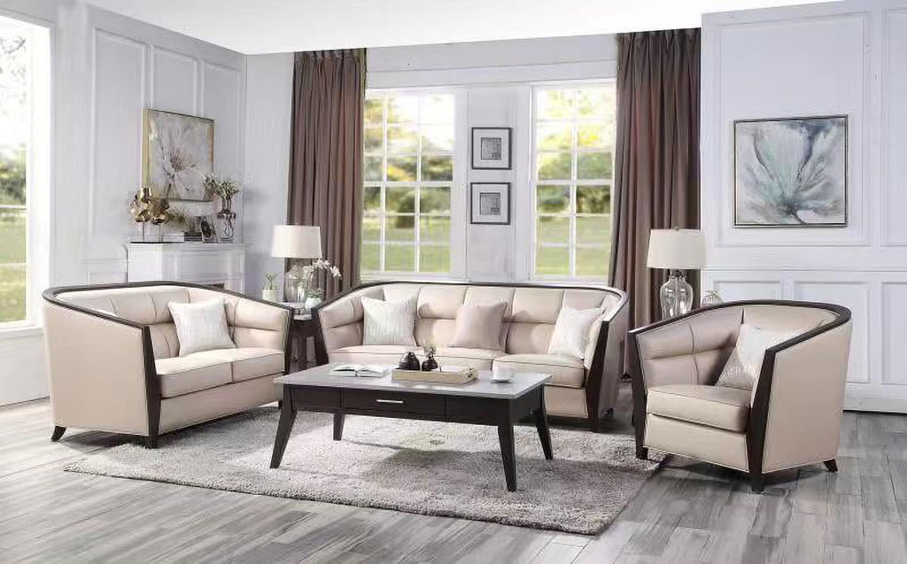 Beige Fabric Loveseat with 2 Pillows N8658
