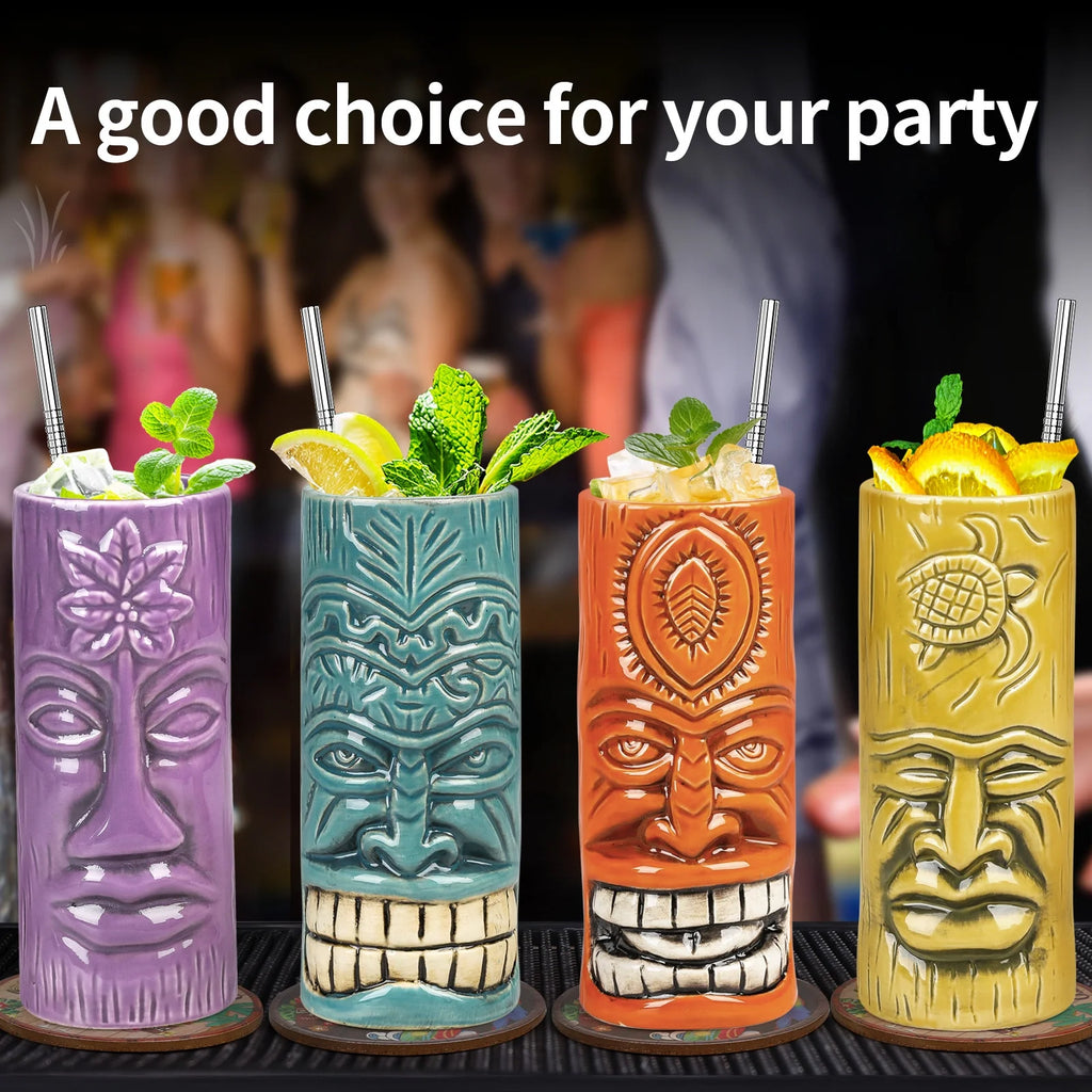 Ceramic Tiki Mugs Set of 4 N7687
