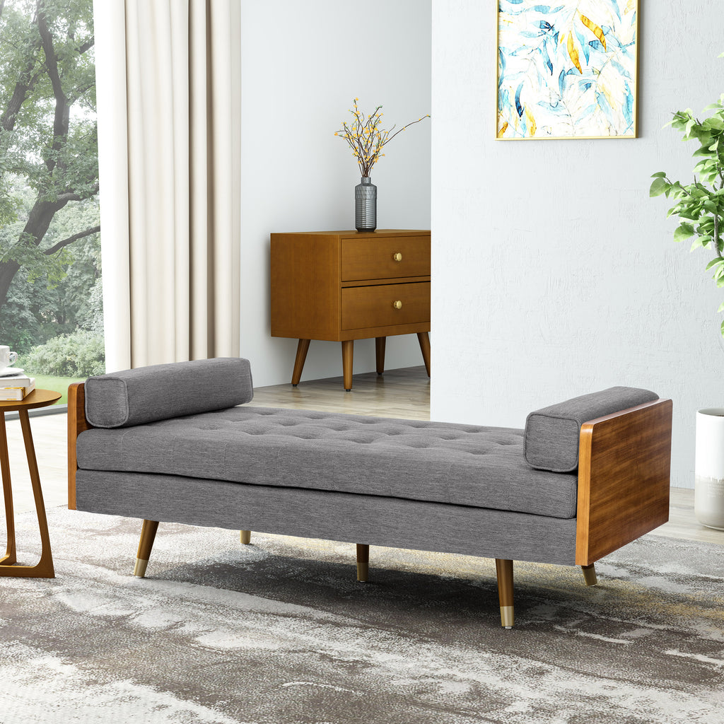Gray Tufted Double End Chaise Lounge with Bolster Pillows E713331