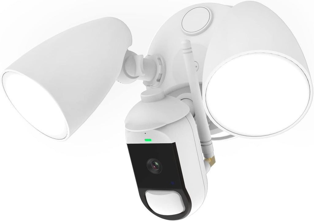 Outdoor Motion Sensor Floodlight Camera with Siren Alarm IP65 Waterproof Night Vision Two-Way Audio White D24304