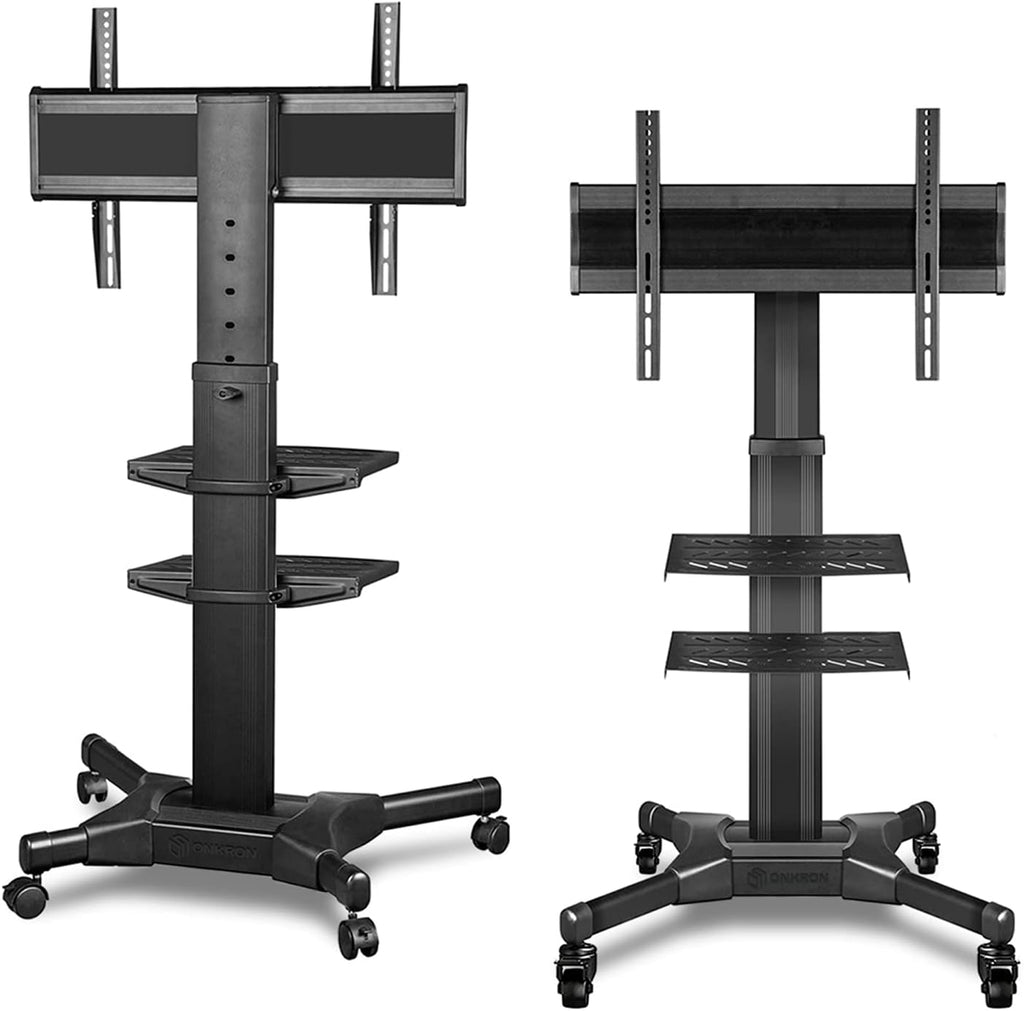 Mobile TV Stand Rolling TV Cart with Wheels for 32” – 55” LCD LED Flat Screen TVs with 2 Shelves Height Adjustable TV Trolley R54702