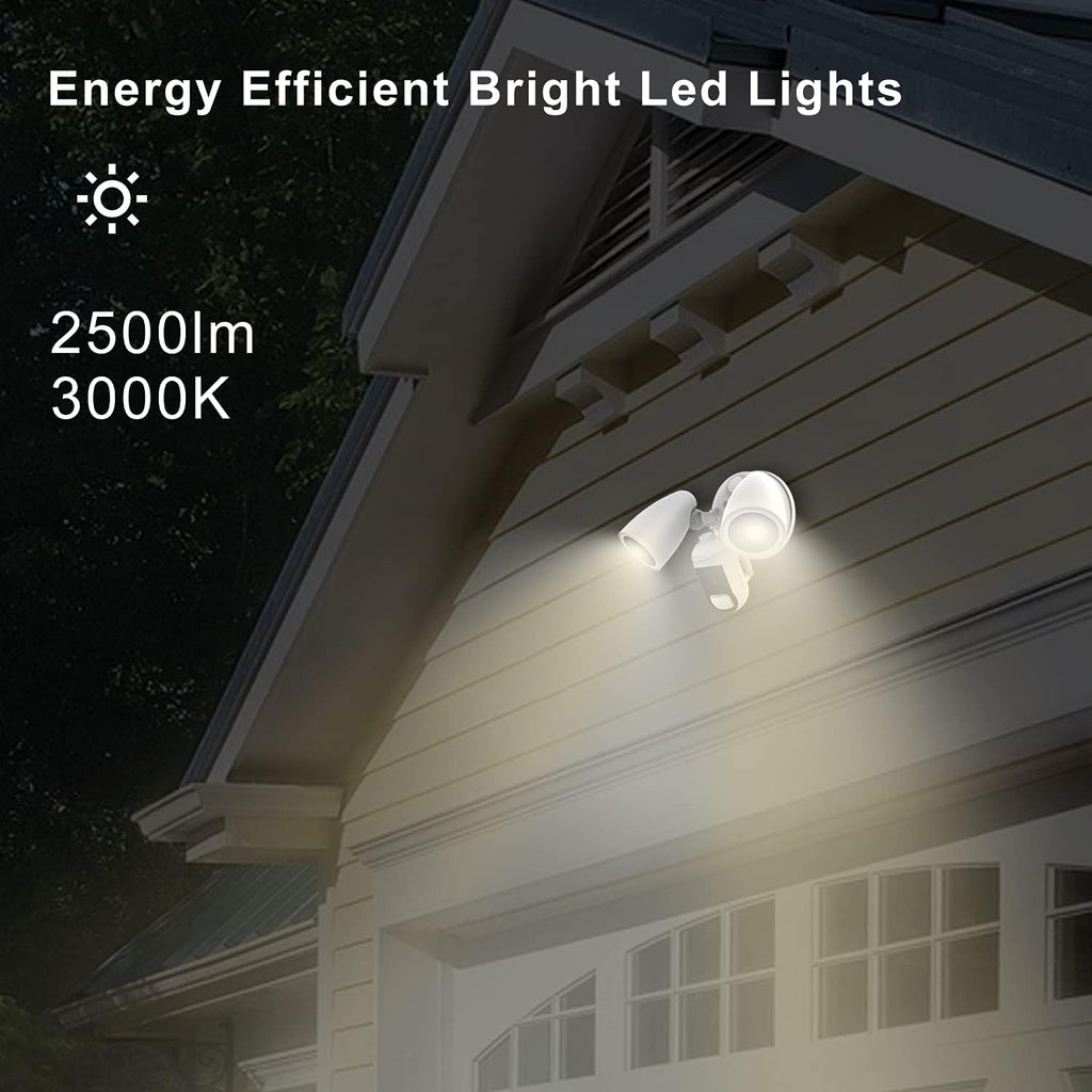 Outdoor Motion Sensor Floodlight Camera with Siren Alarm IP65 Waterproof Night Vision Two-Way Audio White D24304