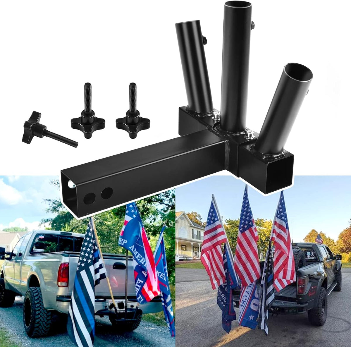 Hitch Mount Flag Pole Holder for 2 Hitch Receivers N8604