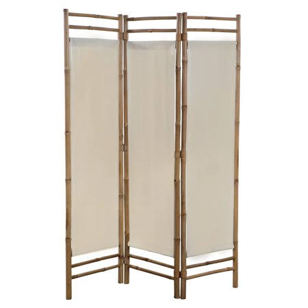 Bamboo and Canvas 47.2 inch Folding Room Divider D249585