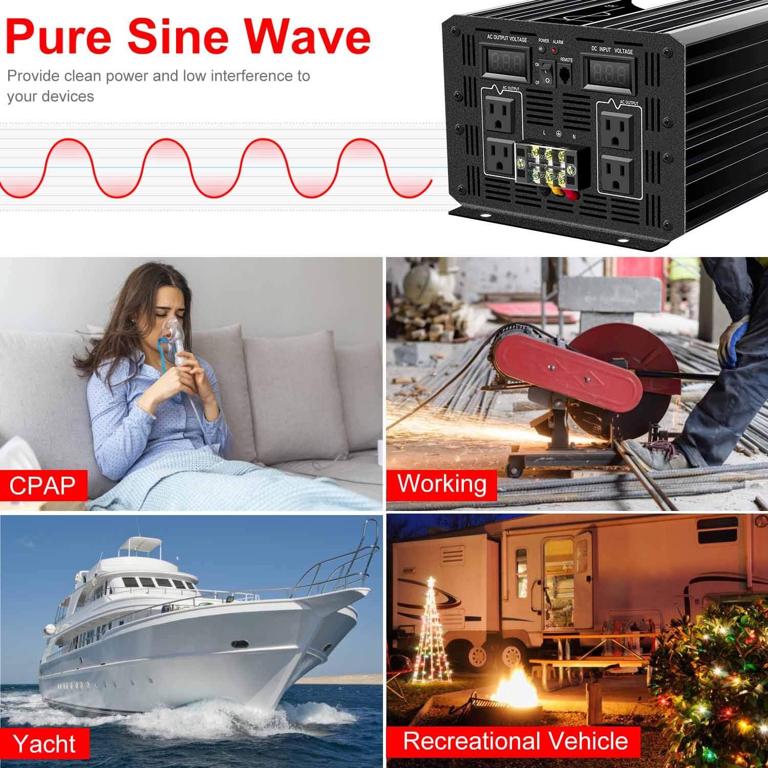 1500W Pure Sine Wave Power Inverter DC 12V AC 120V S459