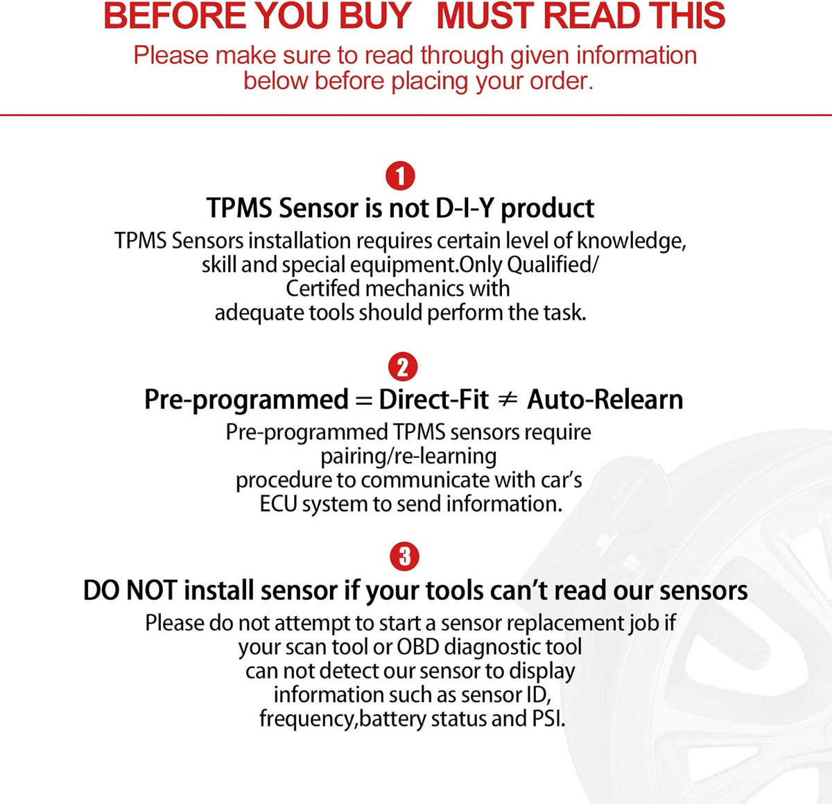 TPMS Sensor 315Mhz Programmed Tire Pressure Sensor Pack of 2 C791191
