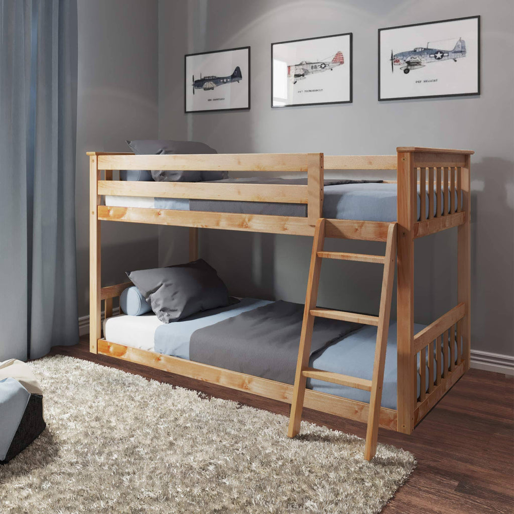 Twin Over Twin Low Bunk Bed, Natural I23336
