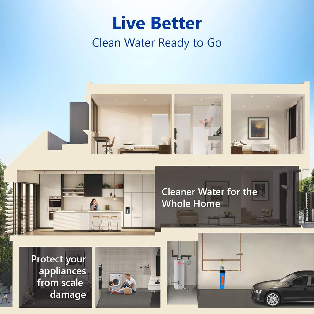 Whole House Water Filtration System with Polyphosphate Conditioner, Blue N481
