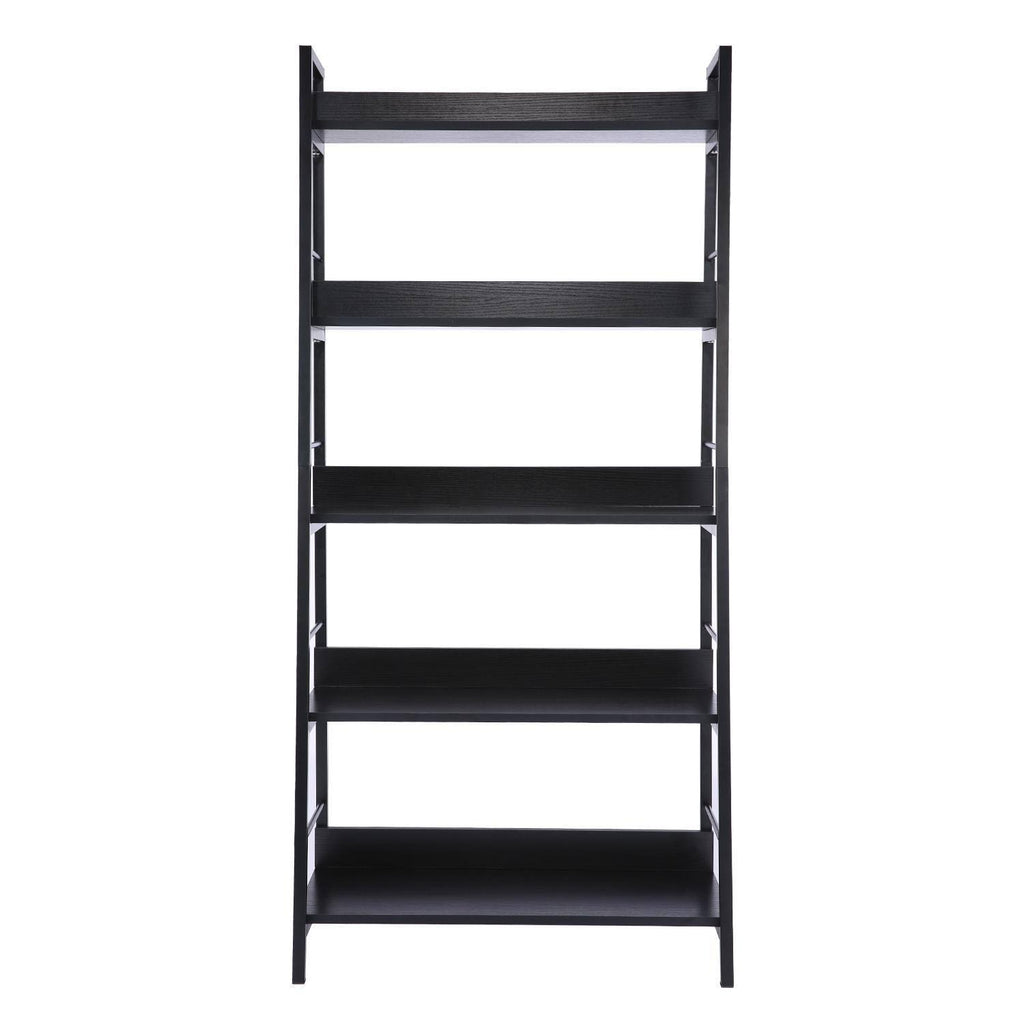 Black 5 Tier Metal Frame Wood Shelves Bookcase G400
