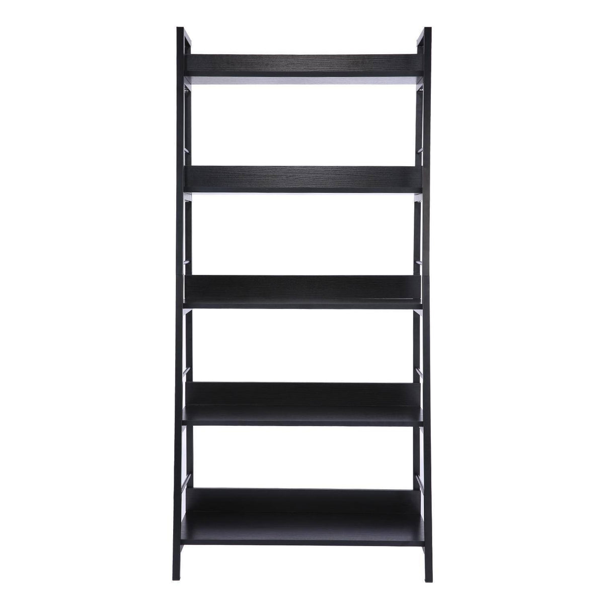 Black 5 Tier Metal Frame Wood Shelves Bookcase G400