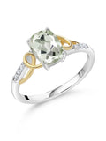 2 Tone 10K Yellow Gold and 925 Sterling Silver Green Prasiolite and White Lab Grown Diamond Ring S378