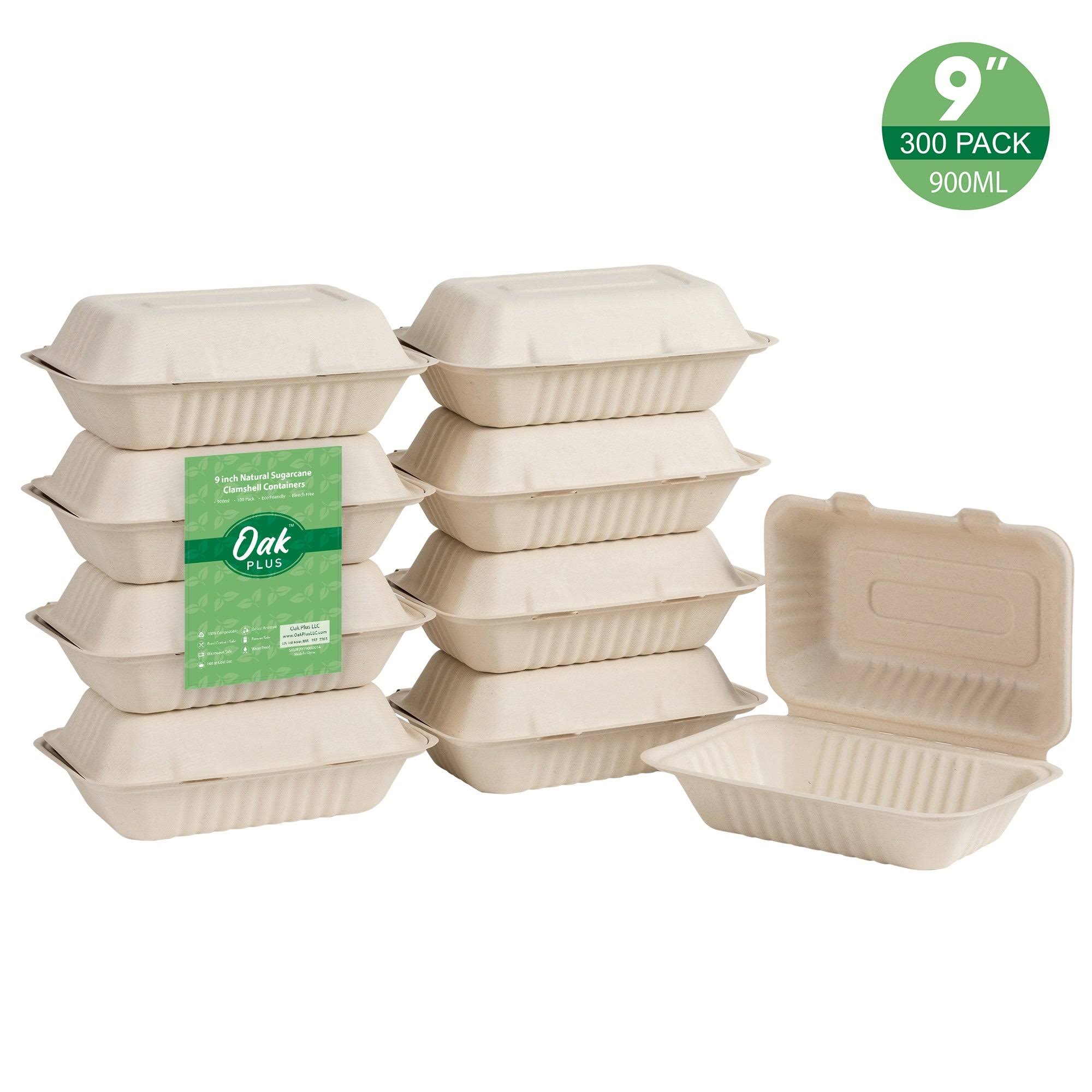 8 in. White Sugarcane Clamshell Containers (300 Pack) R98795
