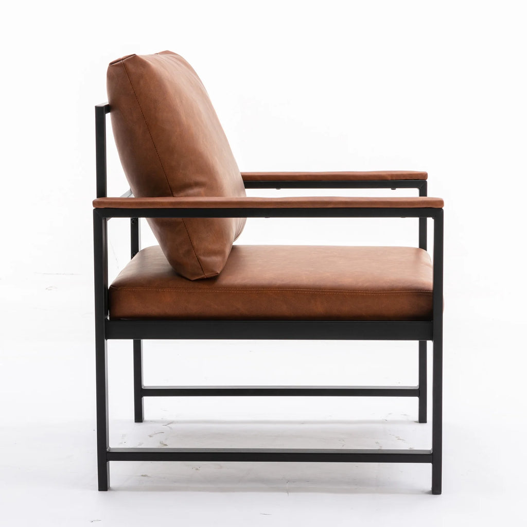 Orange PU Leather Metal Frame Accent Chair W759