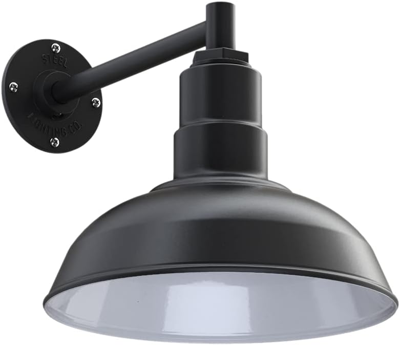 Matte Black Gooseneck Barn Light with Brass Interior K2764