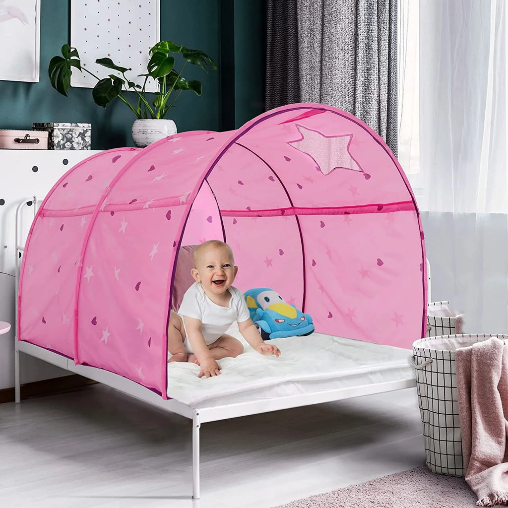 Pink Kids Bed Tent Canopy Sleeping Curtains 58'' x 35'' x 40''H O47426