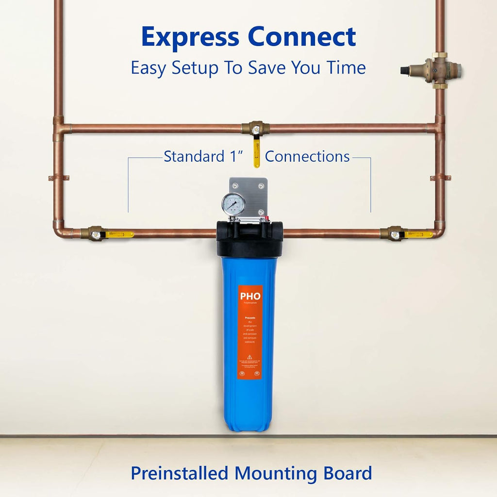 Whole House Water Filtration System with Polyphosphate Conditioner, Blue N481