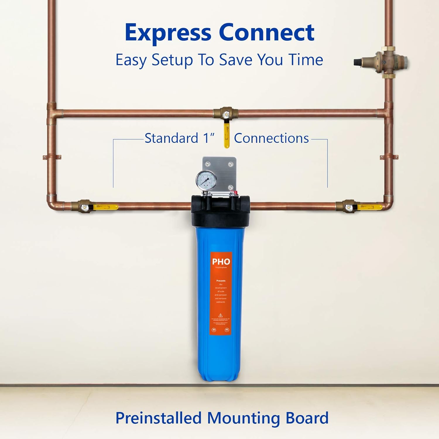 Whole House Water Filtration System with Polyphosphate Conditioner, Blue N481