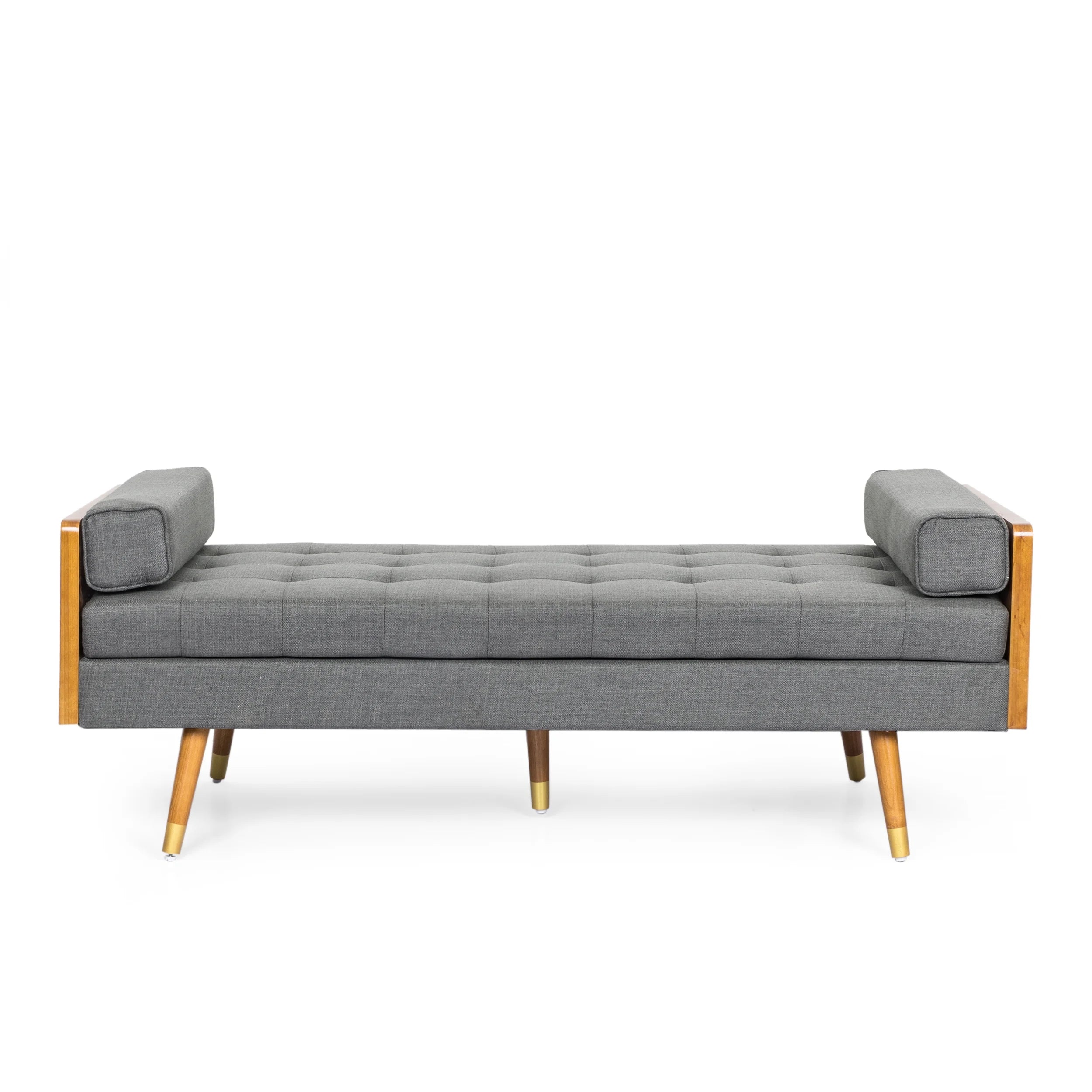 Gray Tufted Double End Chaise Lounge with Bolster Pillows E713331
