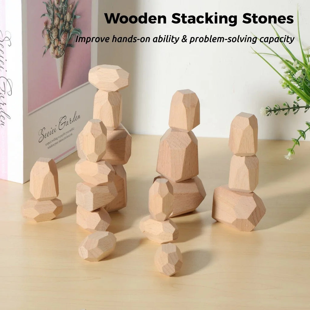 20 Pcs Wooden Stacking Rocks Irregular Building Blocks L962600