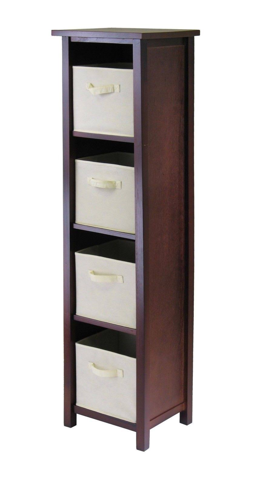 5 Tier Open Cabinet with 4 Beige Fabric Baskets O88180