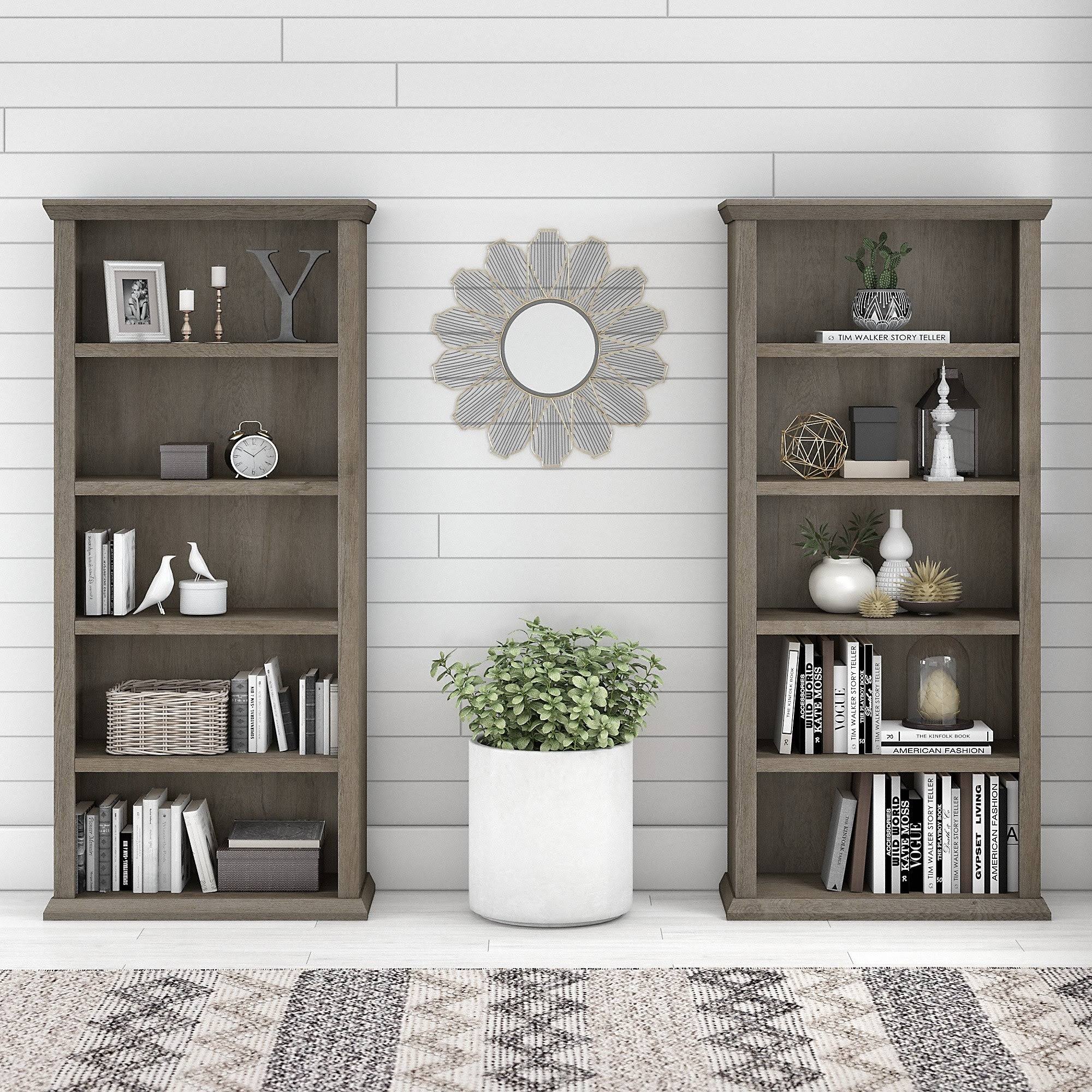 5 Shelf Bookcase Set of 2, Restored Gray G6256