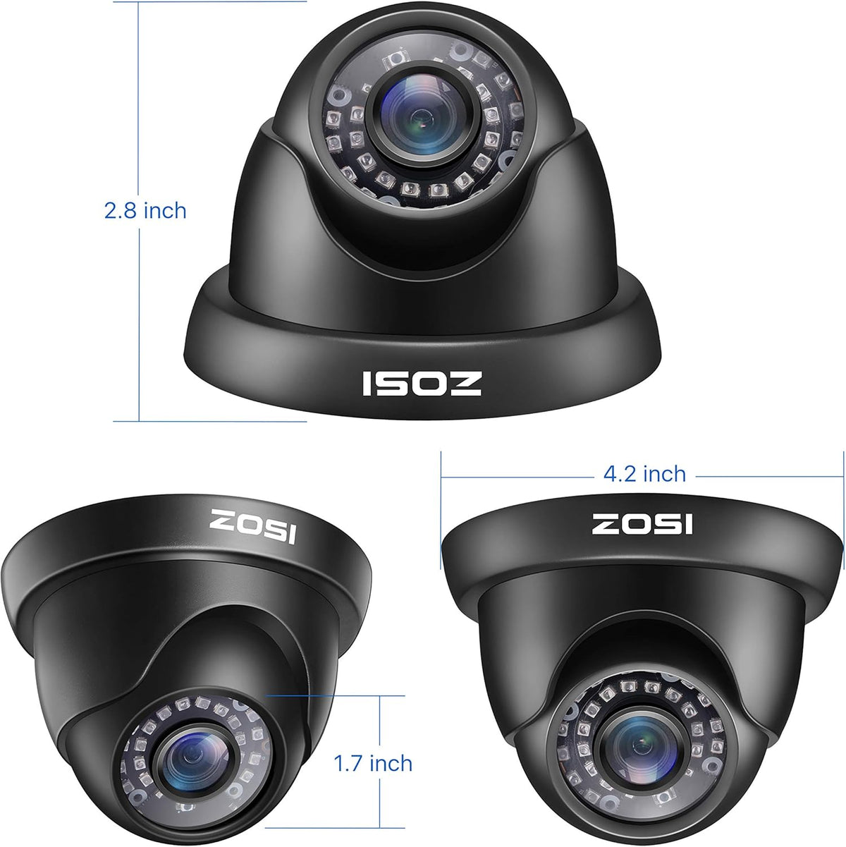 4 Pack 2MP 1080p HD-TVI Black Dome Security Camera with 80ft Night Vision C706832