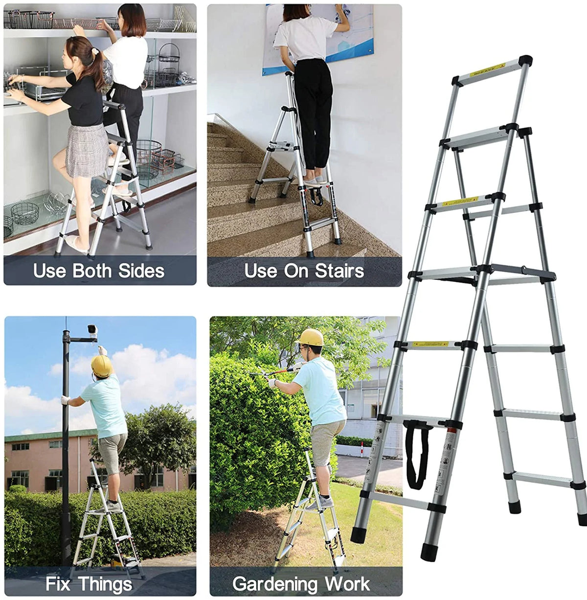 5+6 Steps Foldable Telescopic Aluminum Ladder W99899