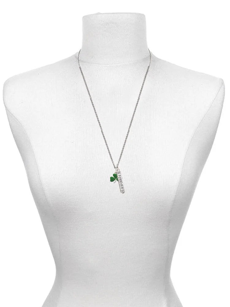 Silvertone Shamrock Bar Charm Necklace, 23" I642769