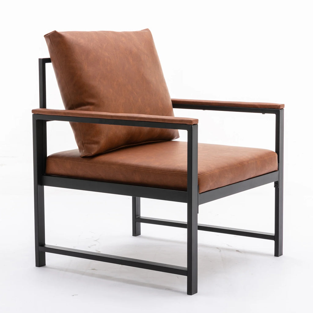 Orange PU Leather Metal Frame Accent Chair W759