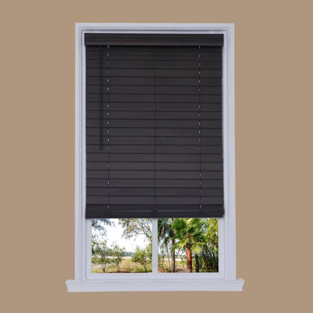 Cordless Walnut Faux Wood Room Darkening Horizontal Blinds P146