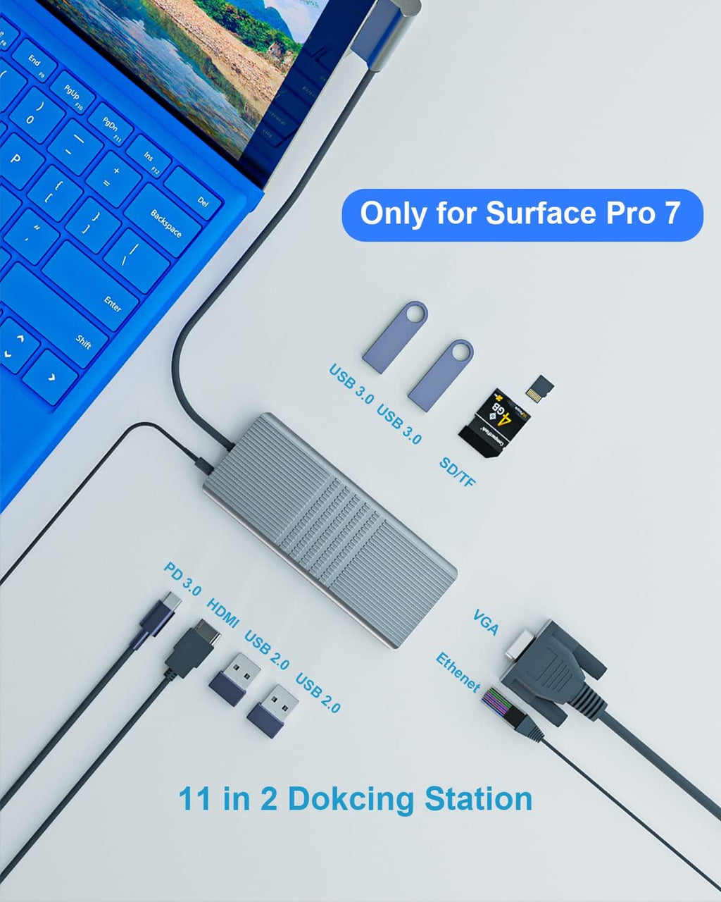 11 in 2 USB C Docking Station with HDMI VGA PD3.0 RJ45 USB2.0 USB3.0 Pack of 2 H134